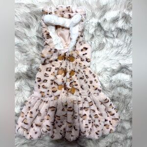 Leopard Print Faux Fur Vest with Hood & Little Ears 3T